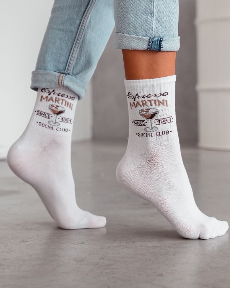 White socks with espresso martini pattern - SPANTIES