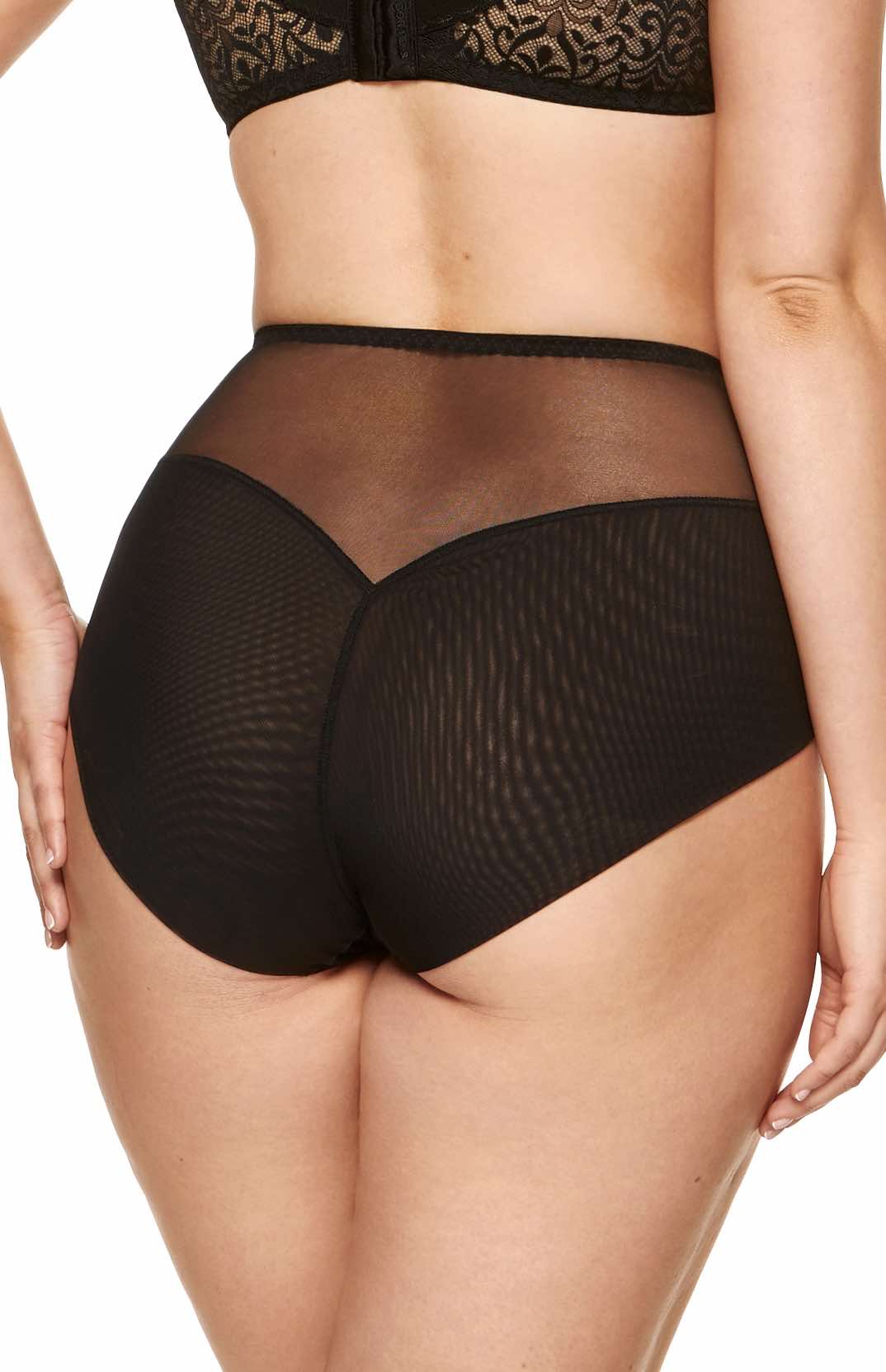 Gabi Schwarze Spitzenslip mit hohem Bund und Shaping-Effekt, Transparente Dessous