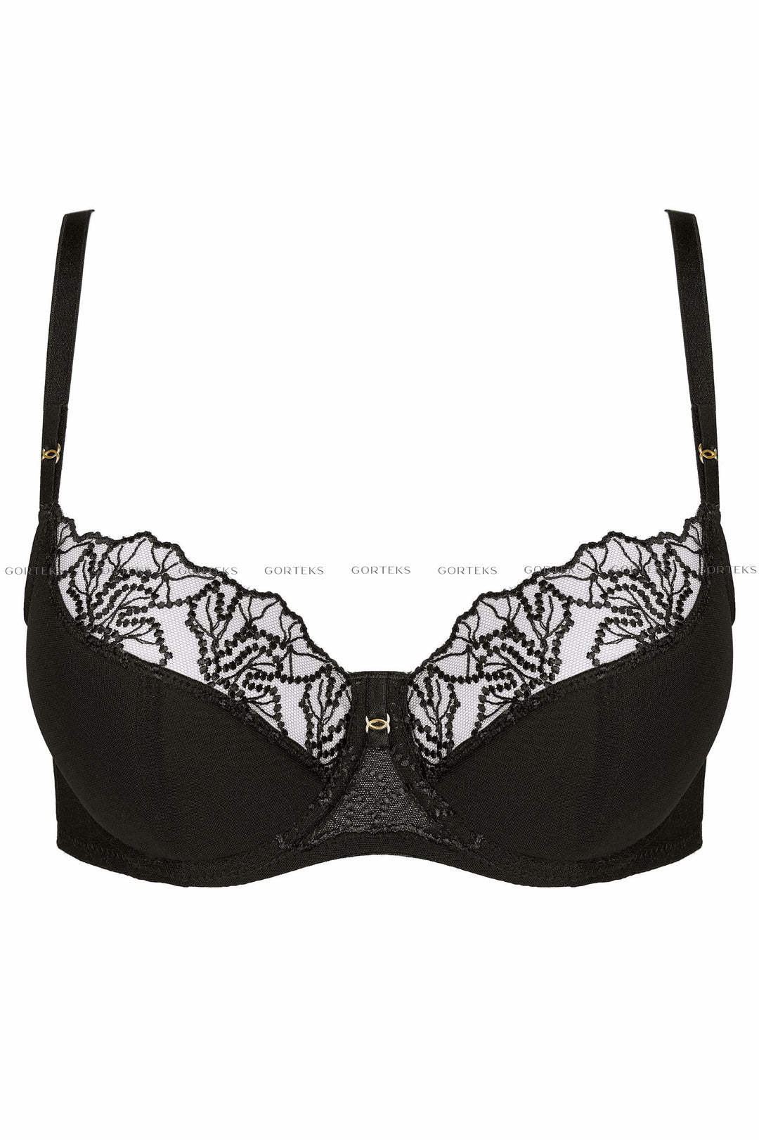 Madame Floral Embroidered Half-Padded Bra – Black