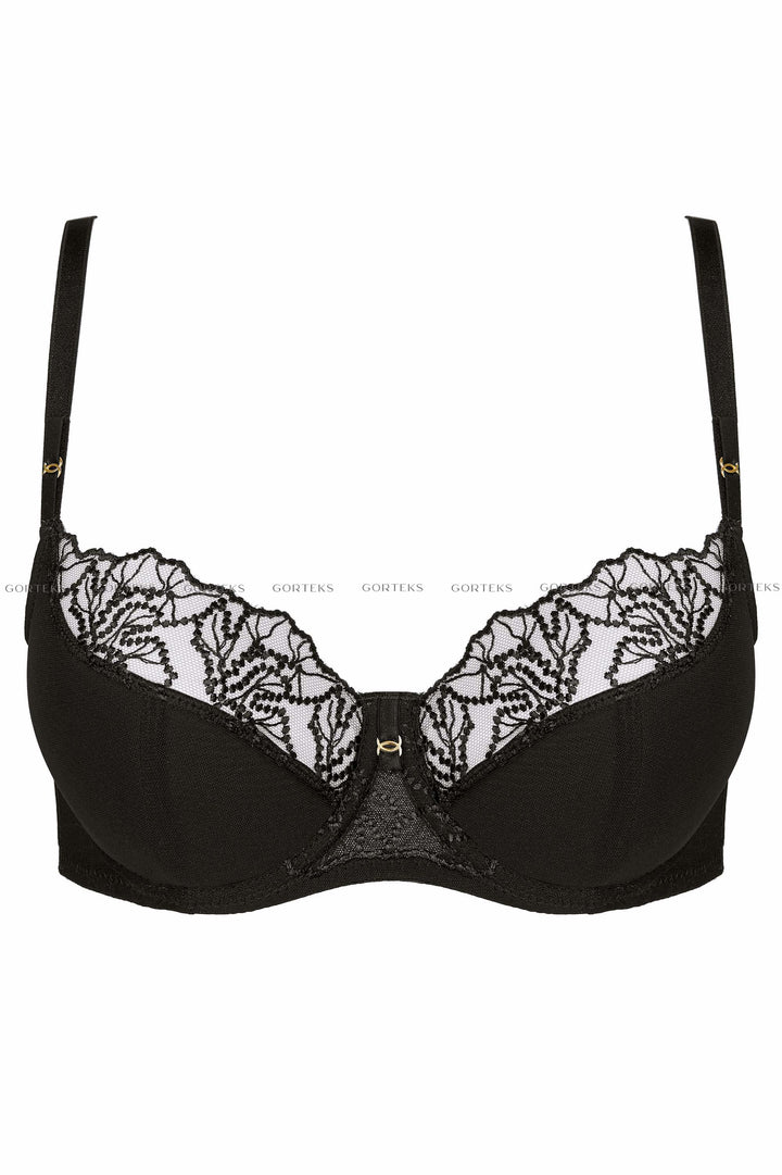 Madame Floral Embroidered Half-Padded Bra – Black