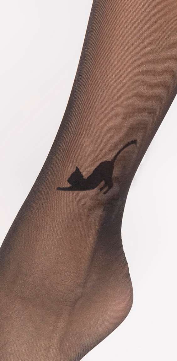 Black tights displayed with a cat stretching its back, featured by Spanties Lingerie, Dublin’s trusted online boutique