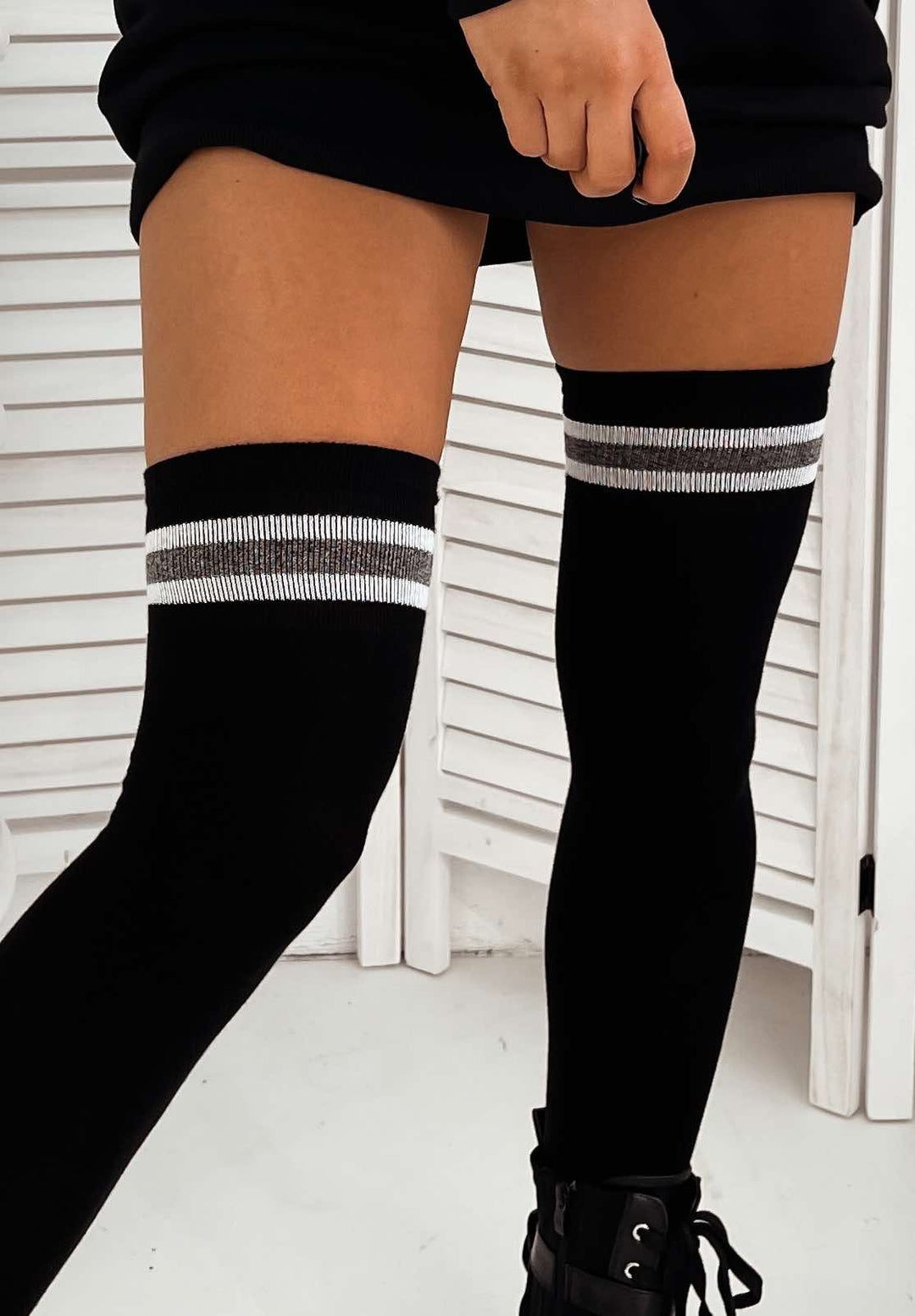 WOMEN'S COTTON OVER KNEE SOCKS WITH LUREX STRIPES