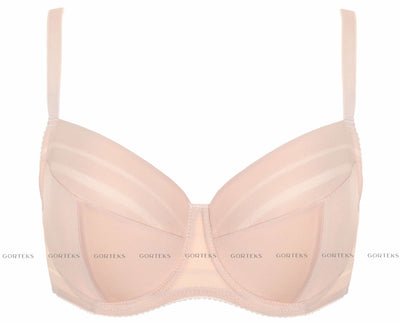 Luna striped padded bra in beige, shown flat with balconette cups and wide straps.