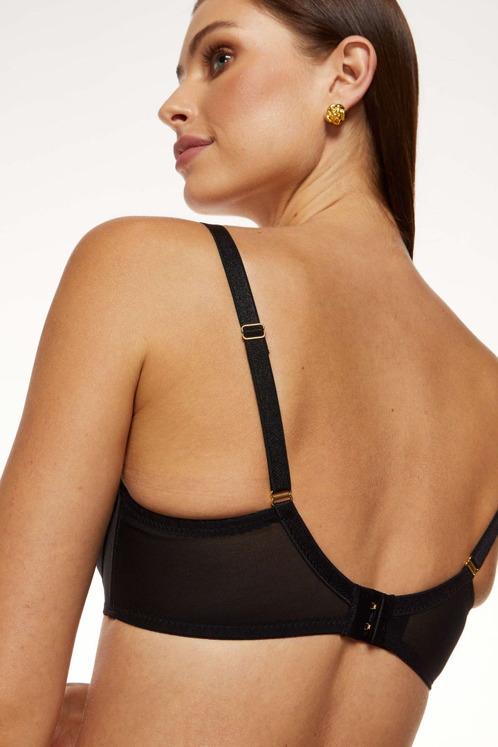Madame Floral Embroidered Half-Padded Bra – Black