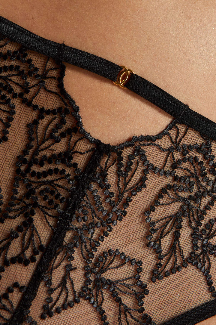 Madame Embroidered Black Thong Lingerie