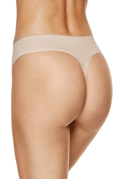 Alana beige cotton thong, back view showing the narrow thong rear and flat waistband.