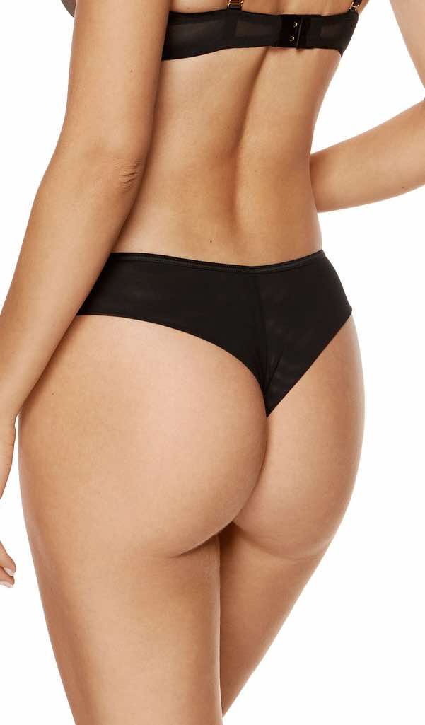 Madame Embroidered Black Thong Lingerie