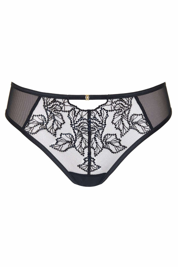 Madame Embroidered Black Thong Lingerie