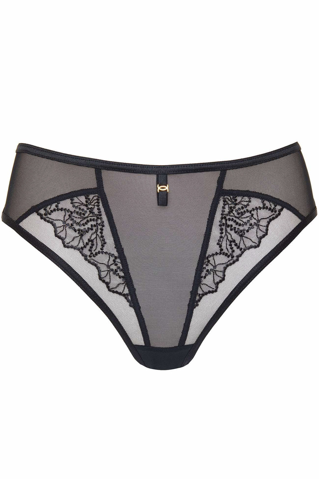 Madame Embroidered Black Thong Lingerie