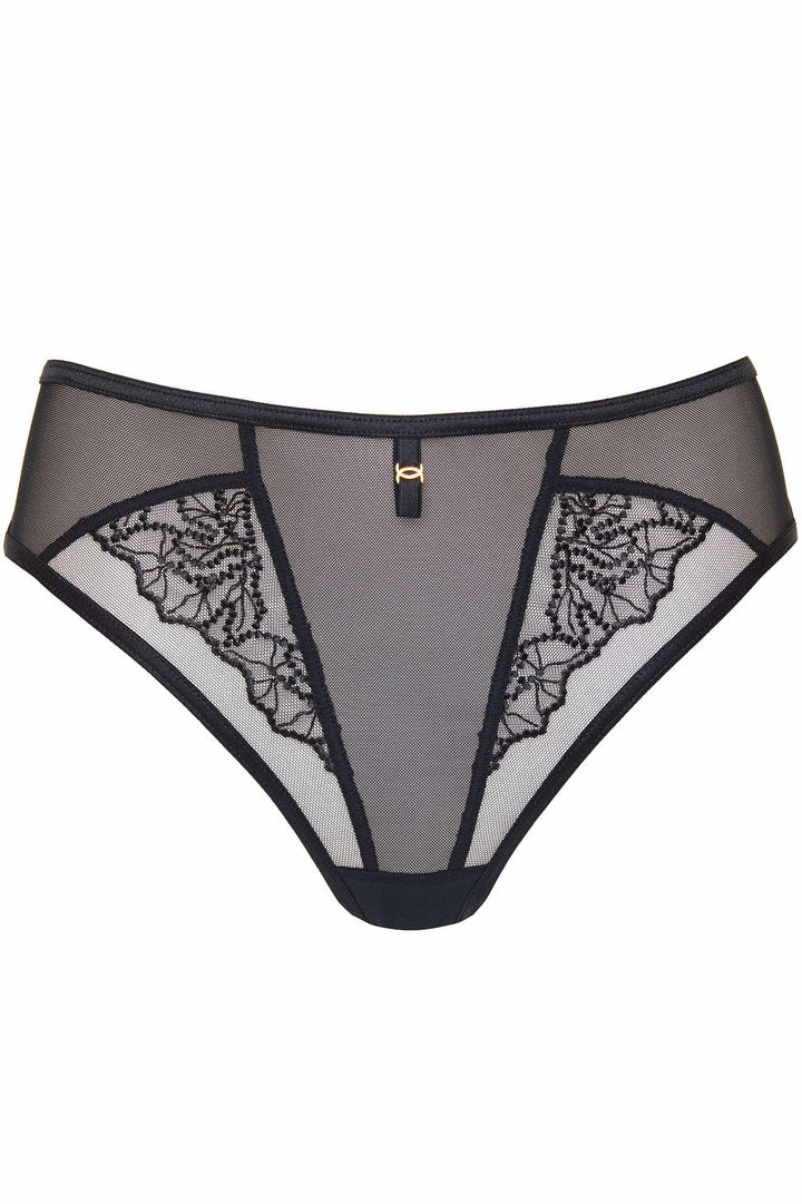 Madame Embroidered Black Thong Lingerie