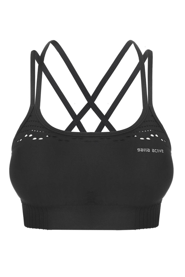 Hero shot of black cropped seamless sports bra