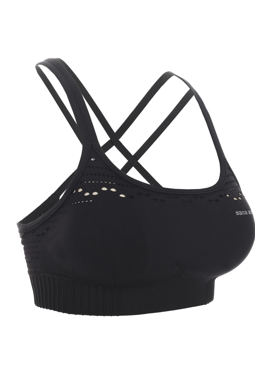 Black cropped sports bra with perforated fabric detail