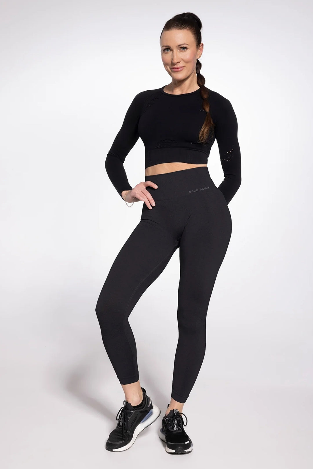 GATTA Active Seamless Leggings 01 melange graphite – second front view, compression ribbed fit
