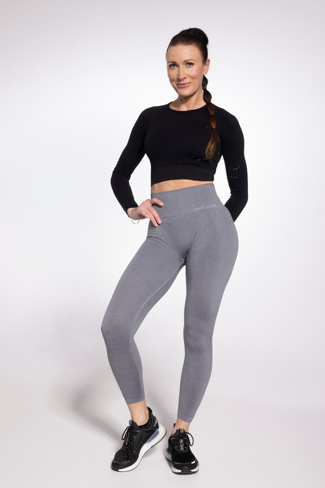 GATTA Active Seamless Leggings 01 melange gray – second front view, ribbed compression fit
