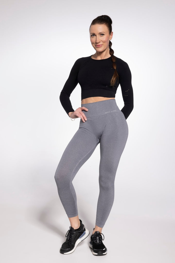 GATTA Active Seamless Leggings 01 melange gray – second front view, ribbed compression fit

