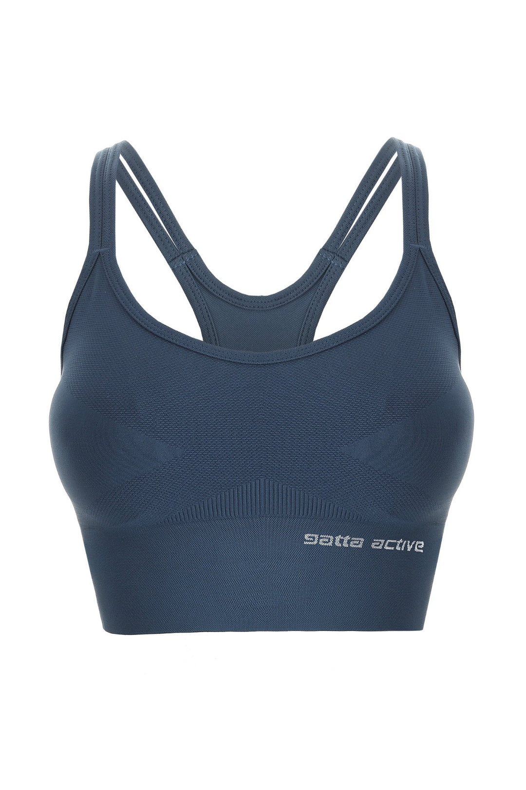 Gatta Active seamless sports bra in gibraltar sea blue – ghost mannequin front view
