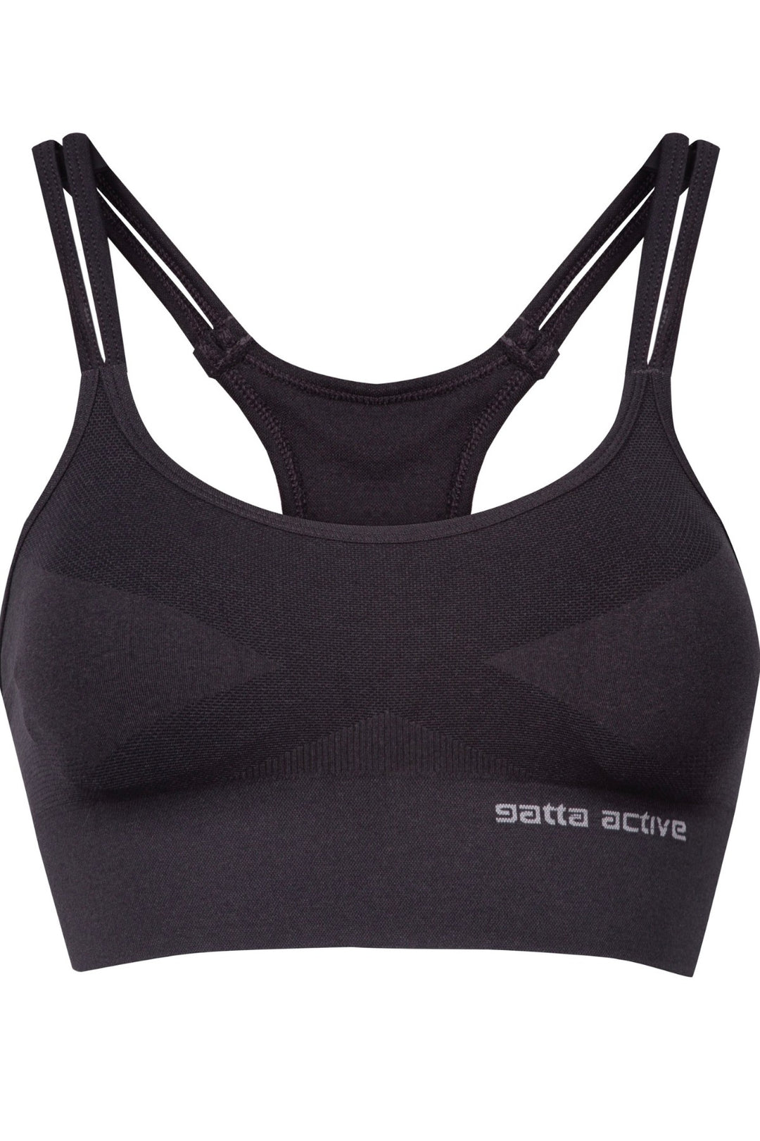 Gatta Active melange graphite sports bra – ghost mannequin front view
