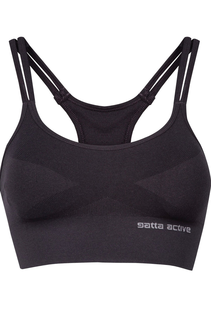 Gatta Active melange graphite sports bra – ghost mannequin front view
