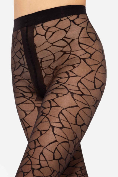 GATTA Mosaica Patterned Tights 20 DEN nero black – sheer mosaic design, side view
