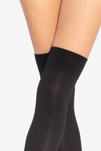 Close-up of GATTA Parigina Over Knee Socks 100 DEN in nero black – opaque hold-up top band
