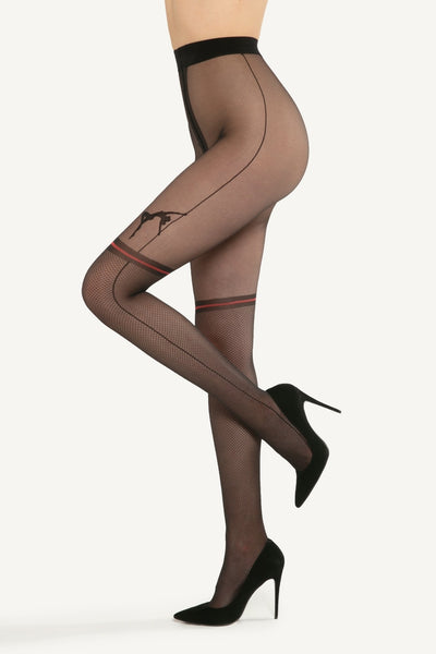 GATTA Rita 20 DEN sheer tights with red suspender straps – full side profile
