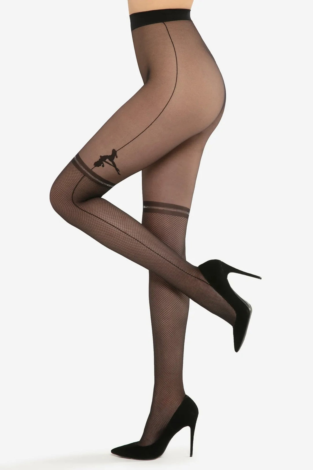 GATTA Rita 20 DEN sheer tights with silver suspender straps – full side profile
