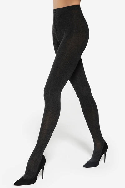 GATTA Touch of Silk tights in nero black melange – silk blend front view, soft and warm
