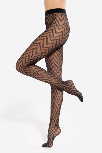 GATTA Tracy Transparent Tights 20 DEN in nero black with tiger print – full side profile
