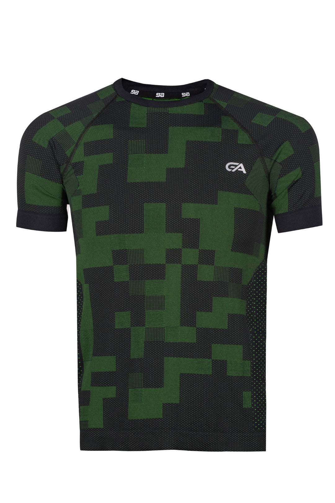Black green quick-dry sports top flat lay, product shot