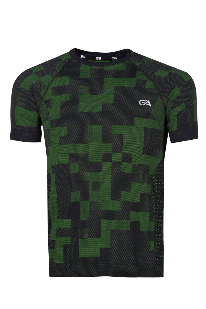 Black green quick-dry sports top flat lay, product shot
