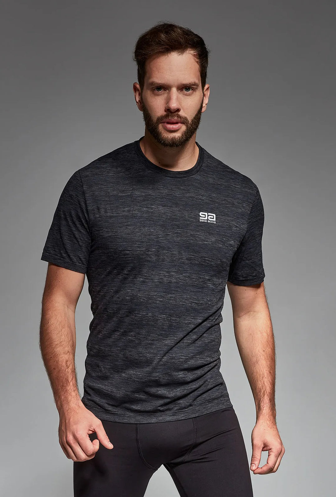 Graphite men's sports T-shirt front view, round neckline
