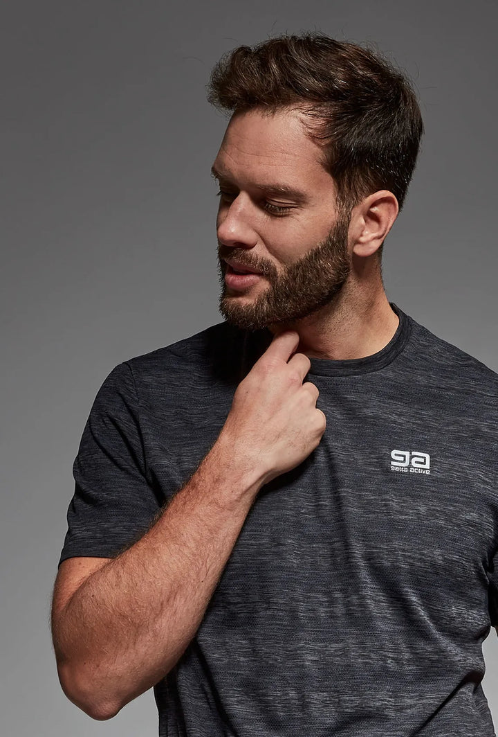 Graphite quick-dry training top side view, athletic fit
