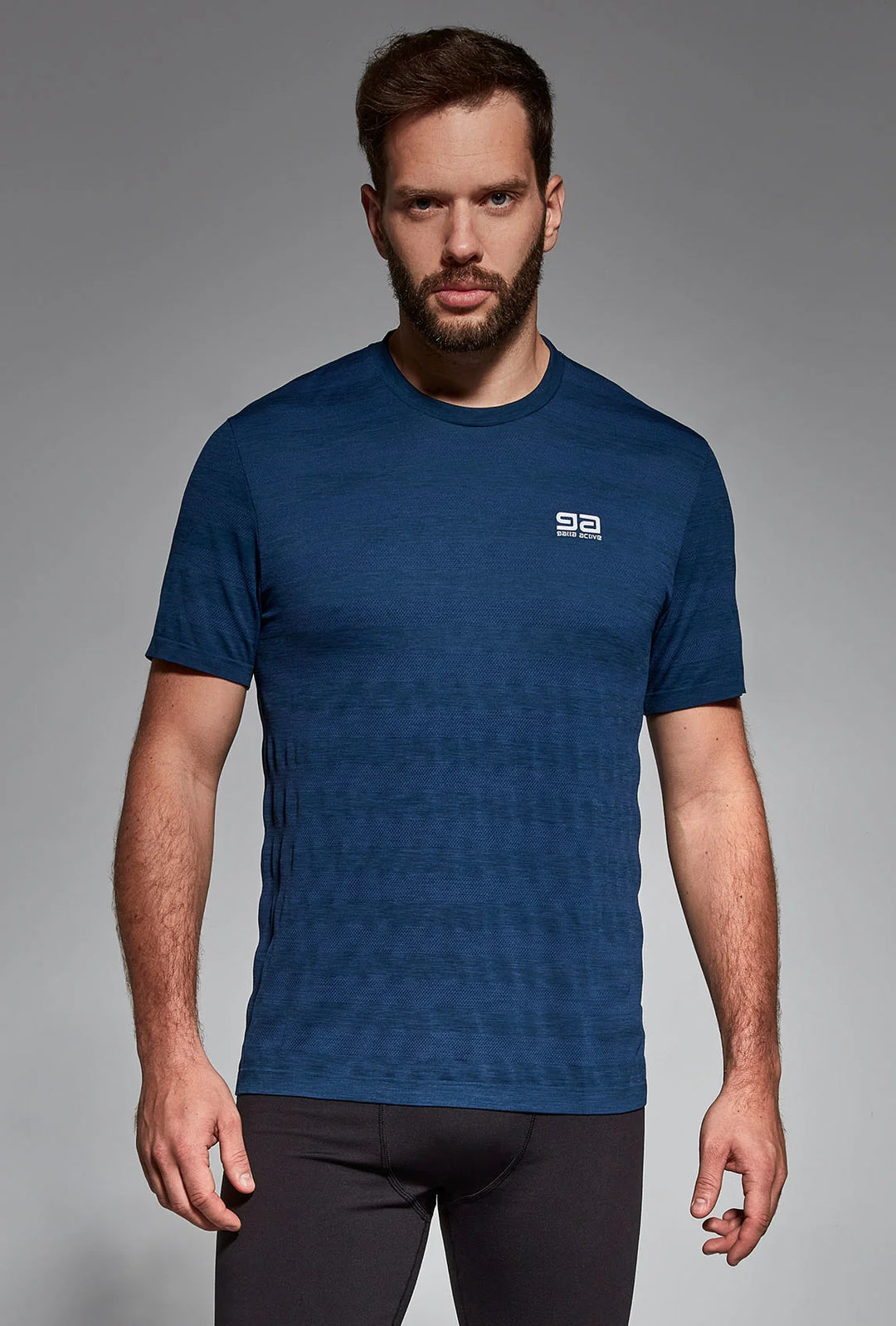 Navy blue men's sports T-shirt front view, round neckline
