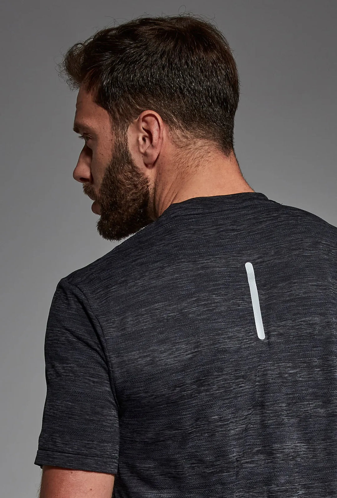 Graphite activewear T-shirt back view, full length
