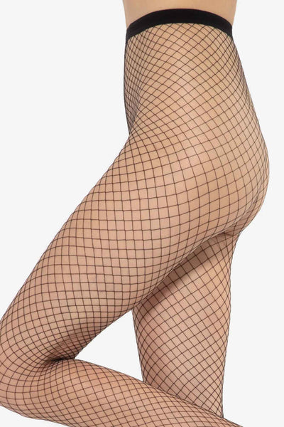Close-up of the Gatta Brigitte black fishnet, showing the wide diamond mesh at the hip.