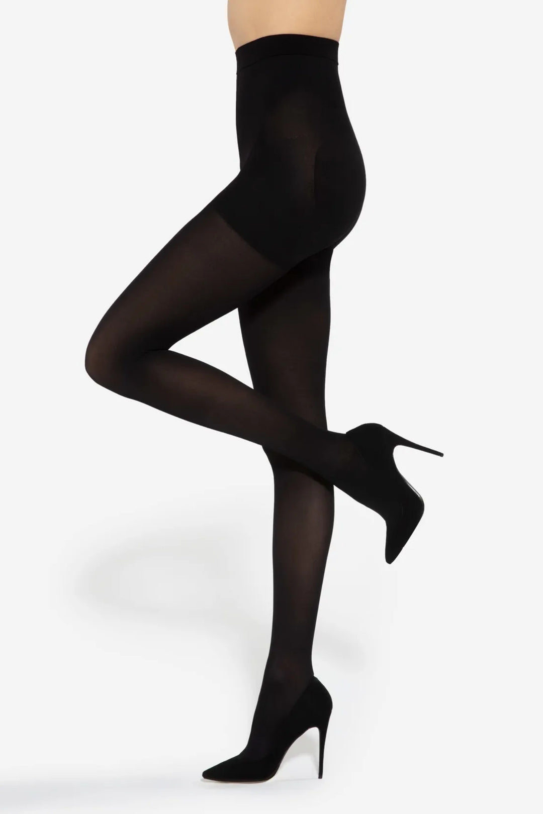 GATTA Bye Cellulite shaping tights 50 DEN in black with heels, side view – Spanties Lingerie Dublin
