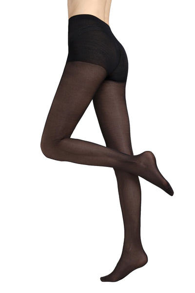Gatta Laura black tights 40 DEN, side view with one leg raised showing the sheer knit.